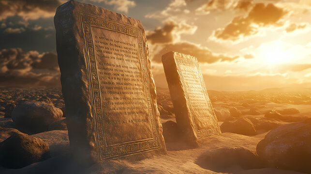 The ten commandments stone tablets inscribed with the covenant of god divine law from book of exodus. Divine. Illustration