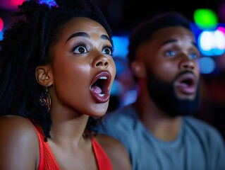 A man and a woman watching a movie in a theater
