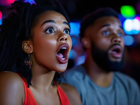 A man and a woman watching a movie in a theater