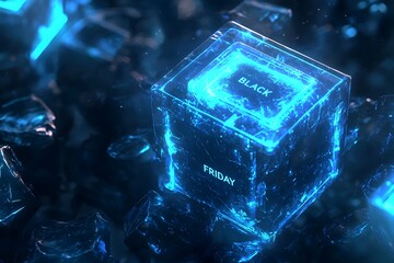 black friday banner in blue neon box