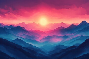 Fototapeta premium Pastel Sunset Sky and Vibrant Horizon with Lush Neon Colors New Beautiful Stock Image Illustration AI