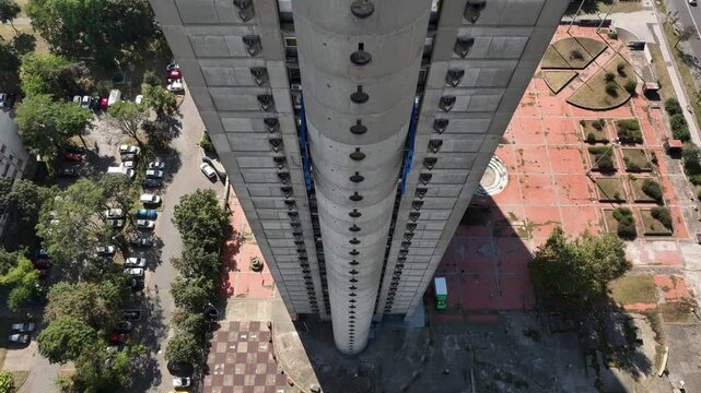 Belgrade Western Gate, the Brutalist Skyscrapper Tower, Western Block Architecture Heritage. Aerial of Belgrade, Serbia