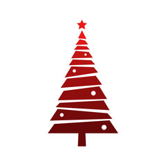 Fototapeta premium Decorated Christmas tree icon. Colored silhouette. Vertical front side view. Vector simple flat graphic illustration. Isolated object on white background. Isolate.