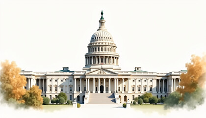 United States Capitol building with a clear background and soft focus on the foreground