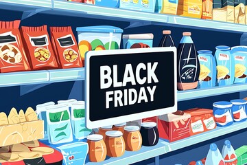 black friday banner in shop shelves