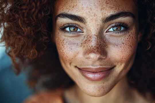 A woman with subtle vitiligo smiling softly.