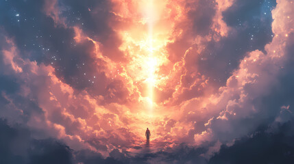 God light in heaven symbolizing divine presence. light beams blessing world with heavenly light. Divine. Illustration