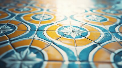 A mosaic pattern inspired by Mediterranean tiles in bright, contrasting colors.