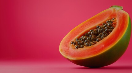 A slice of orange with a pink background