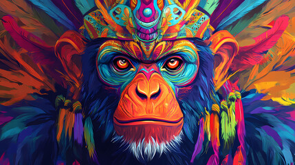 Majestic depiction of a divine monkey warrior in vibrant colors. Divine. Illustration
