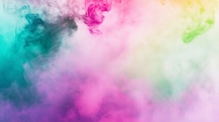 Fototapeta premium Abstract colorful smoke swirls in a vibrant, dreamy pattern. The pink, green, and teal hues blend seamlessly, creating a captivating and ethereal visual.