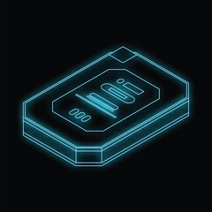 Glowing neon line isometric sim card icon isolated on black background vector illustration