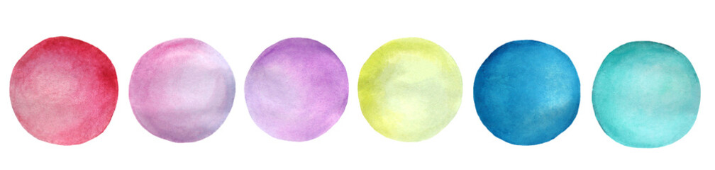 A set of circles drawn with watercolors. Round watercolor decorative elements.