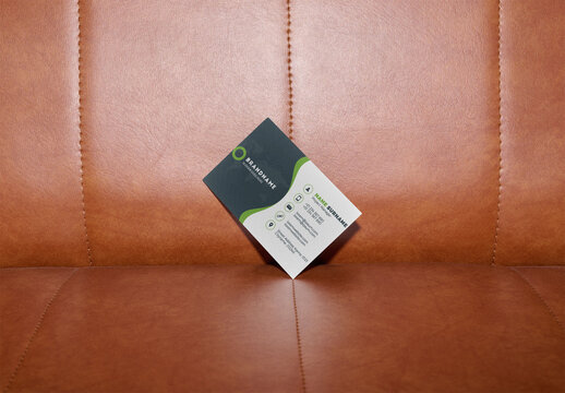 Business card on Leather Couch ready to mockup. 850x550
