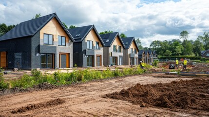 New housing development construction site with modern homes in progress