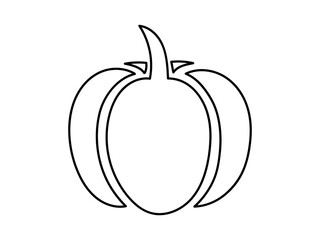 Black pumpkin outline illustration isolated on white background. Concept of autumn vegetable, Thanksgiving, harvest, minimalist Halloween decor, seasonal graphic design, farming. Icon, print