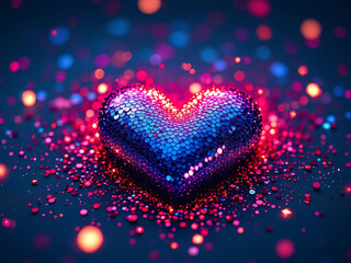 Fototapeta premium blue sequin love heart Valentine’s Day, gift, red glitter sparkling sparkle love disco love is love with copy space
