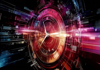 Obraz premium Colorful Futuristic Clock Art with Neon Pink and Electric Blue Colors : Generative AI