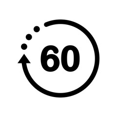 60 minute timer icon. Clock, stopwatch, countdown, speed, time concepts. Flat vector design isolated illustration.