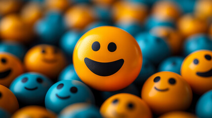 Vibrant Smiley Face Balls Symbolizing Economic Optimism and Consumer Confidence