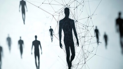 Human management & social networking concepts: Abstract human network connection in geometric line, network connection, business, technology, futuristic. Abstract backgrounds.