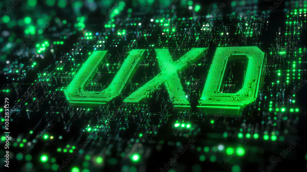 Poster matrix style uxd acronym in green binary code: symbolizing user experience design
