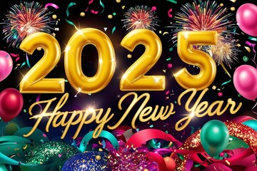 Golden Numbers Wishing a Happy New Year 2025 on a Festive Background