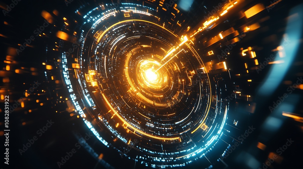 Aufkleber Futuristic Abstract Digital Light Pattern with Dynamic Spiral Movement : Generative AI