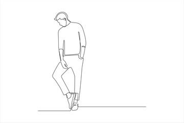 A minimalist line drawing of a man casually standing with one hand in his pocket.