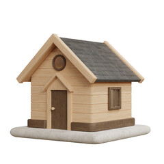 Simple Small Wooden 3d Log House Cabin Cottage Icon Illustration Isolated