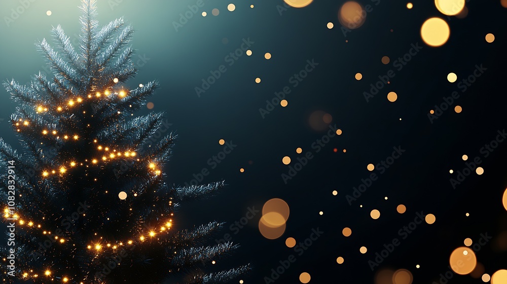 Aufkleber sparkling christmas tree with golden lights festive holiday atmosphere bright bokeh background : gen