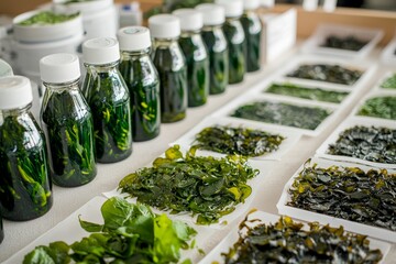 Close-up of Seaweed Extract Research in Laboratory Setting