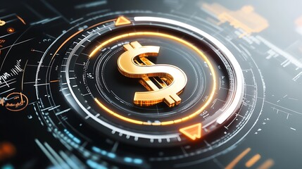 Futuristic Digital Finance Interface with Glowing Dollar Symbol in High-Tech Design : Generative AI