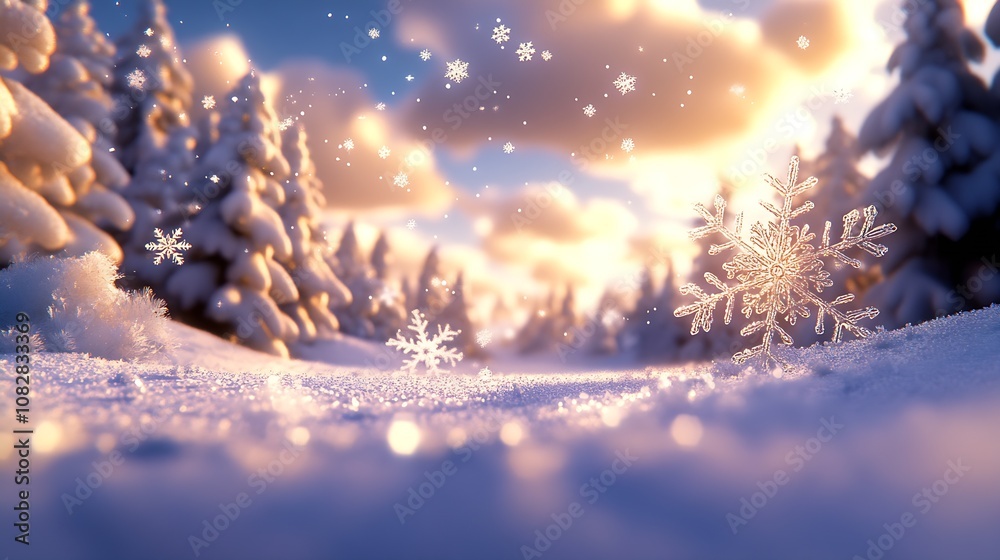 Poster enchanting winter wonderland of sparkling snowflakes in magical forest landscape : generative ai