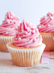 Pink Cupcake with Swirly Buttercream and Sprinkles