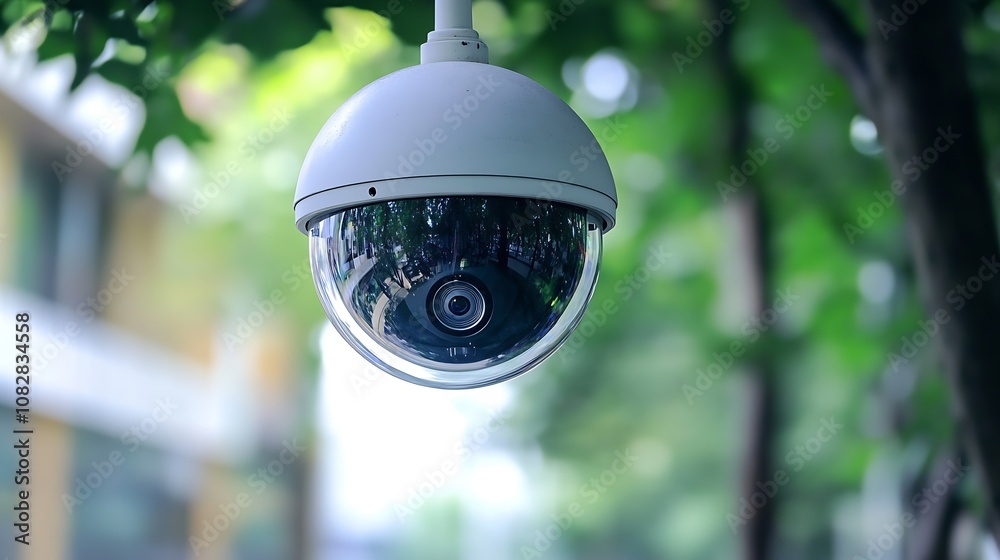 Aufkleber outdoor security camera capturing activity with clear modern design : generative ai