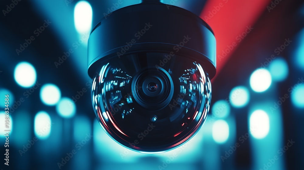 Aufkleber Modern Security Camera with Blue Background in Futuristic Space : Generative AI