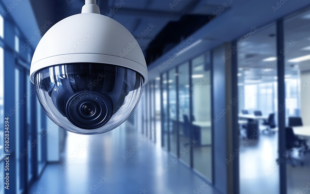 Poster dome security camera in modern office environment for professional video monitoring : generative ai