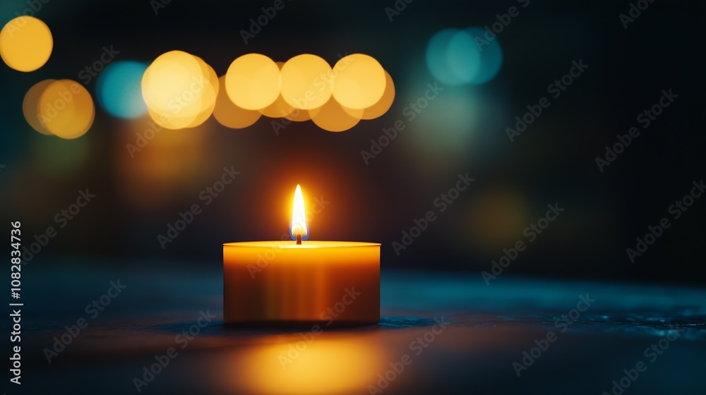 Poster Serene Candle Glow Against Soft Bokeh Light Background for Peaceful Atmosphere Design : Generative AI