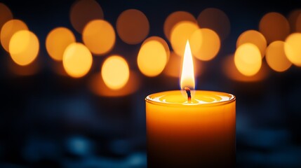 Single Candle Flame Illuminated with Soft Bokeh for Peaceful Ambiance : Generative AI