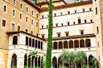 Beautiful views of the Monastery of Santa Maria de Montserrat, abbey located on the Montserrat...
