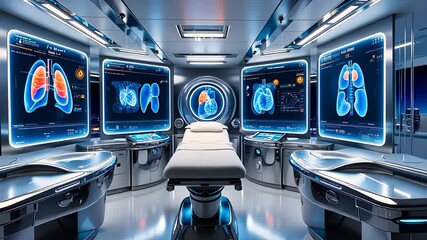 Futuristic Medical Operating Room with Digital Screens

