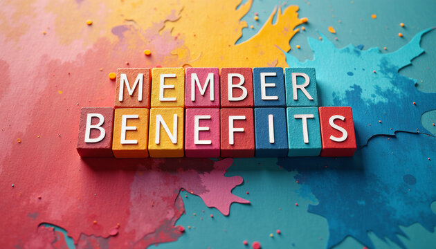 Colorful Wooden Blocks Displaying Member Benefits - A Vibrant Visual Representation of Value and Opportunity