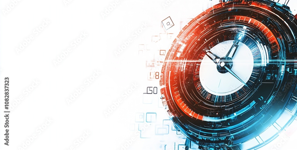 Aufkleber Abstract Futuristic Clock Design with Digital Elements in Blue and Red : Generative AI