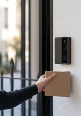 Hand Retrieves Package from Smart Lockbox with Integrated Security System : Generative AI