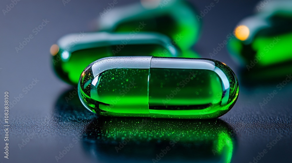 Wall mural A group of green pills sitting on top of a table