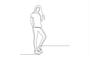 A minimalist line drawing of a person standing casually in a relaxed pose.