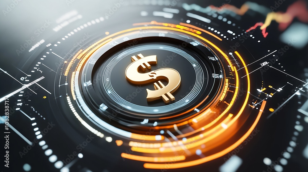 Poster High-Tech Circular Interface Featuring Dollar Symbol for Financial Technology Applications : Generative AI