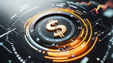 High-Tech Circular Interface Featuring Dollar Symbol for Financial Technology Applications : Generative AI