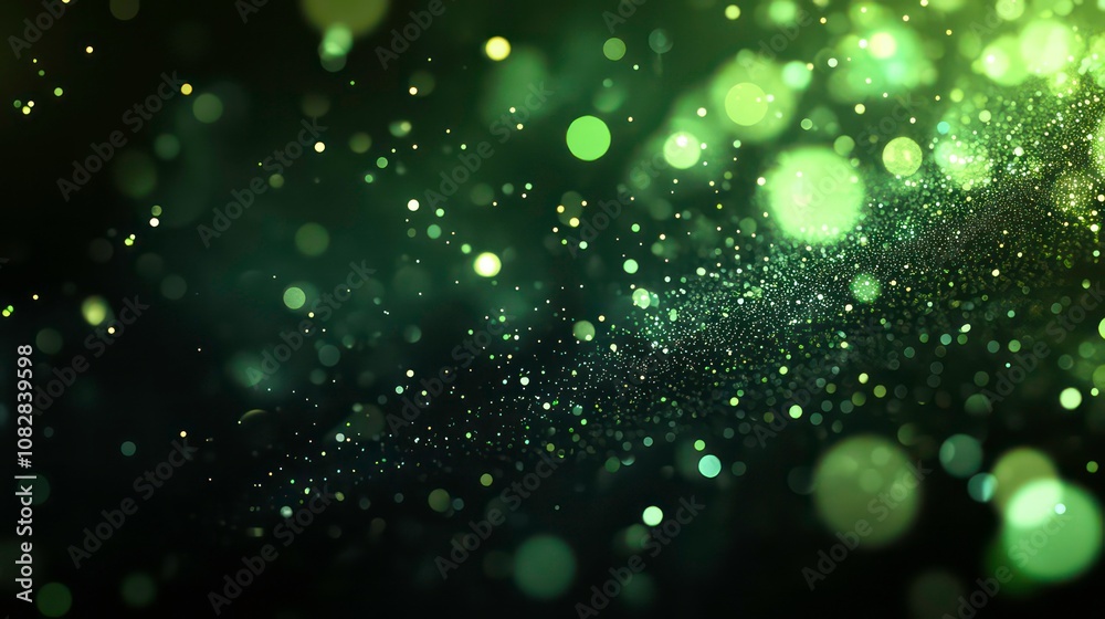Canvas Prints green glow particle with shiny stars abstract bokeh background with copy space.